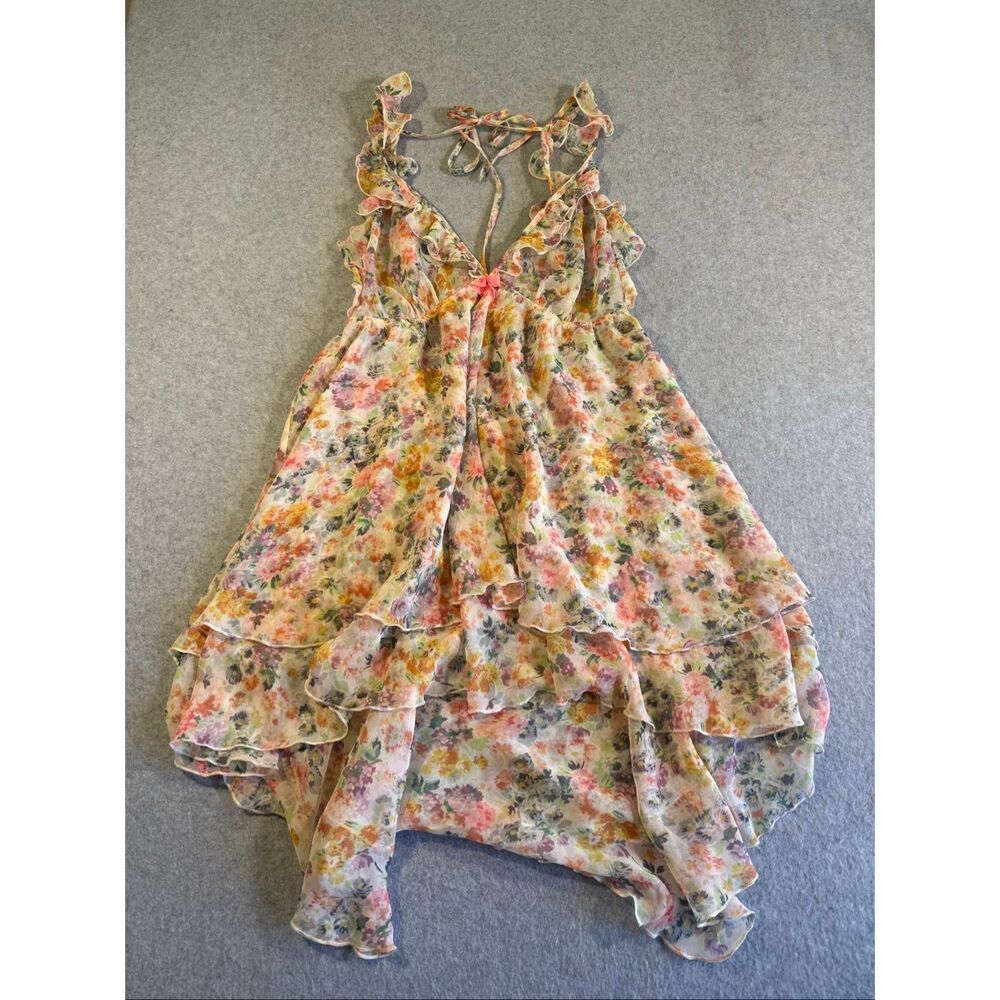 Victoria's Secret floral boho asymmetrical tiered ruffle babydoll dress L